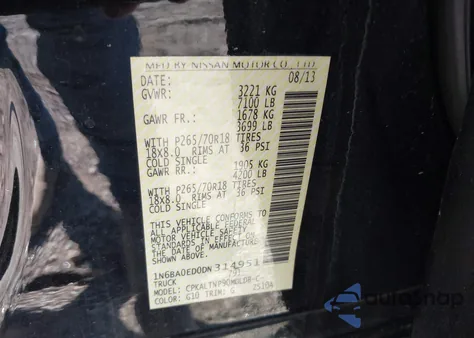 2013 Nissan Titan Sv from USA, damaged, VIN 1N6BA0ED0DN314951